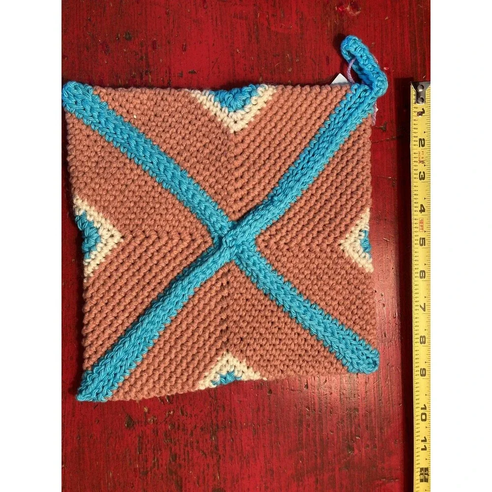 PURPLE CAT CRAFTS Handmade Crocheted Trivet Potholder Hot Pad Square Geometric